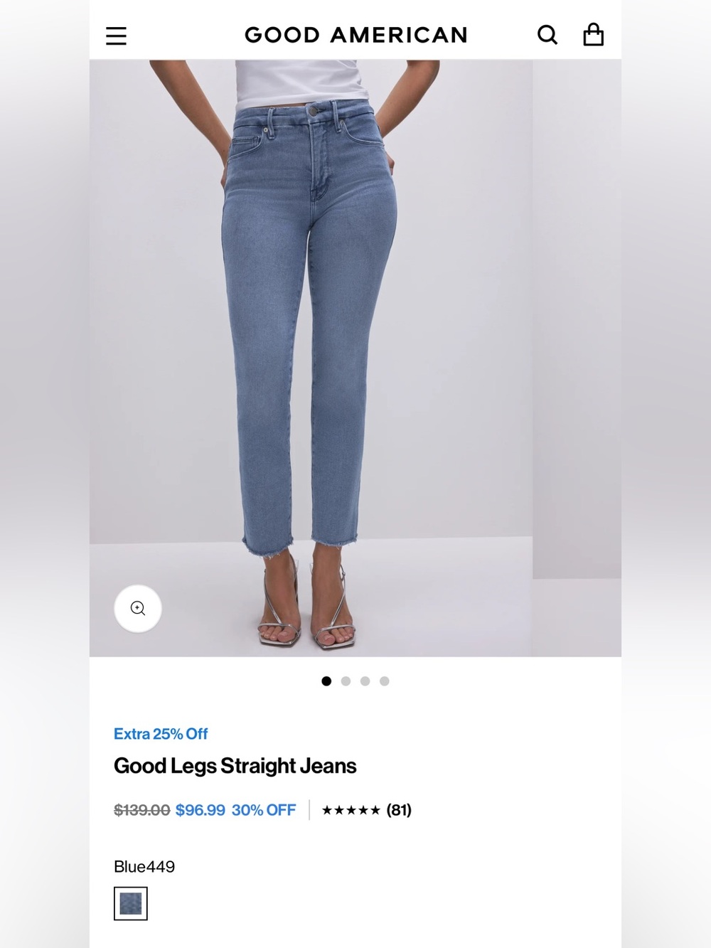 NWT Good American Good Legs Straight Split Pocket Women’s 12/31 Distressed Jeans